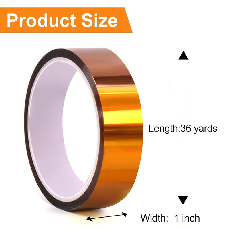 QILIMA Polyimide Tape High Temperature Resistant, Heat Transfer & Sublimation Tape for Heat Press, Thermal Insulation, Industrial Sealing, 5 Pack 1inch x 33m(108ft) - Image 2